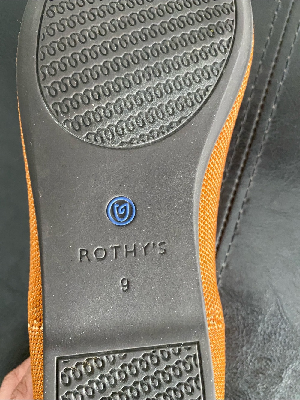 Rothy's Caramel Knit Flats with Blue Trim - Picture 7 of 10